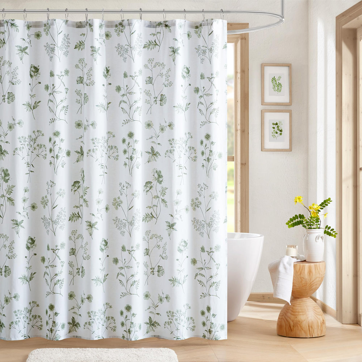 Martha Stewart 100% Cotton Floral Shower Curtain, 72 x 72, Sage Green