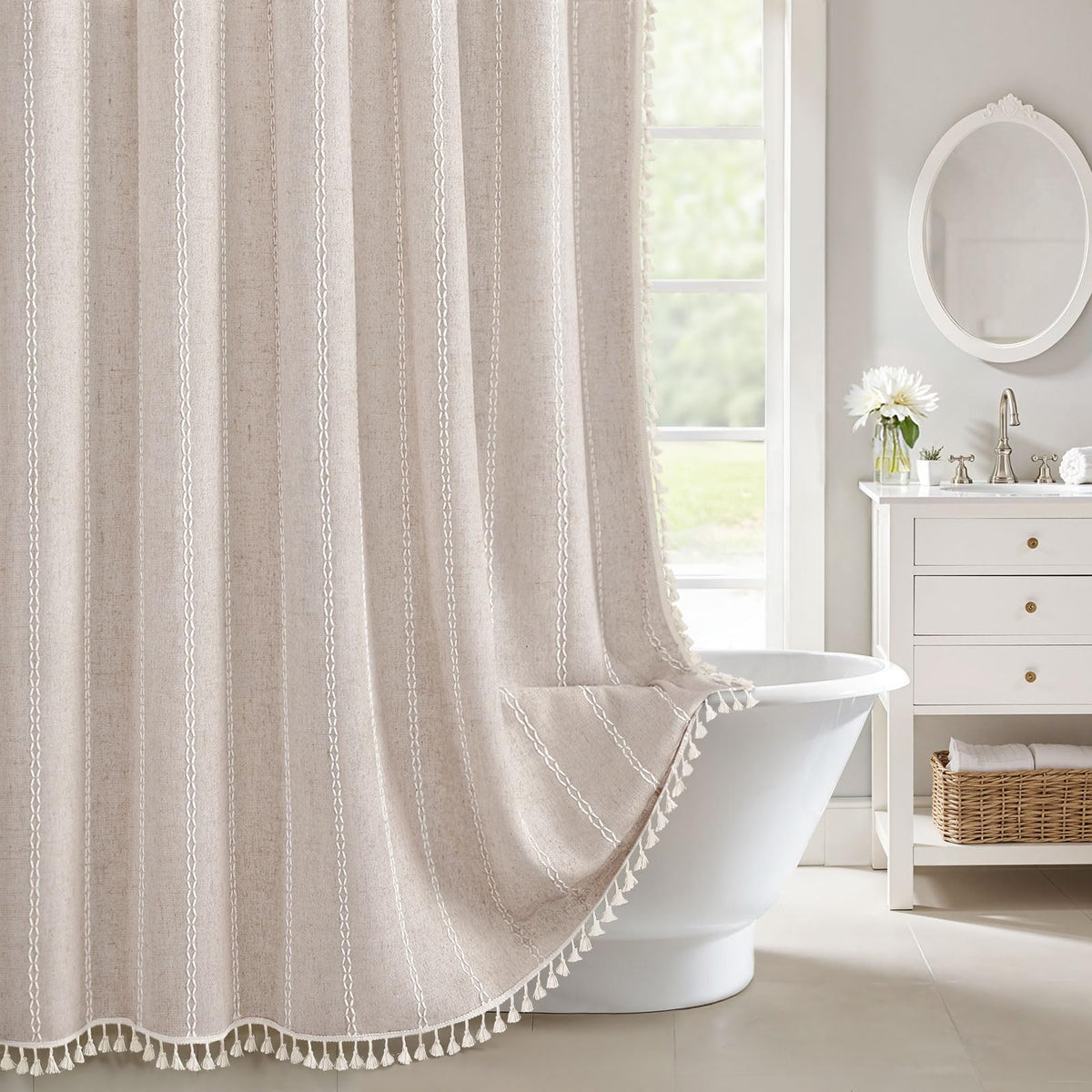 Black and White Boho Shower Curtain, 72" W X 72" L