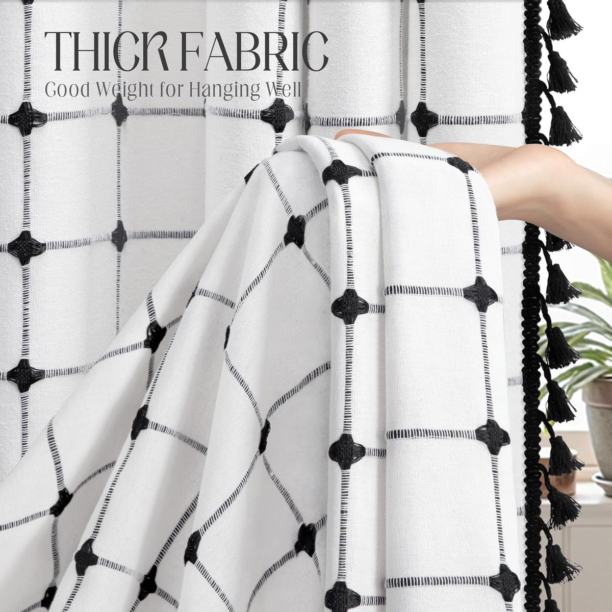 Black and White Boho Shower Curtain, 72" W X 72" L