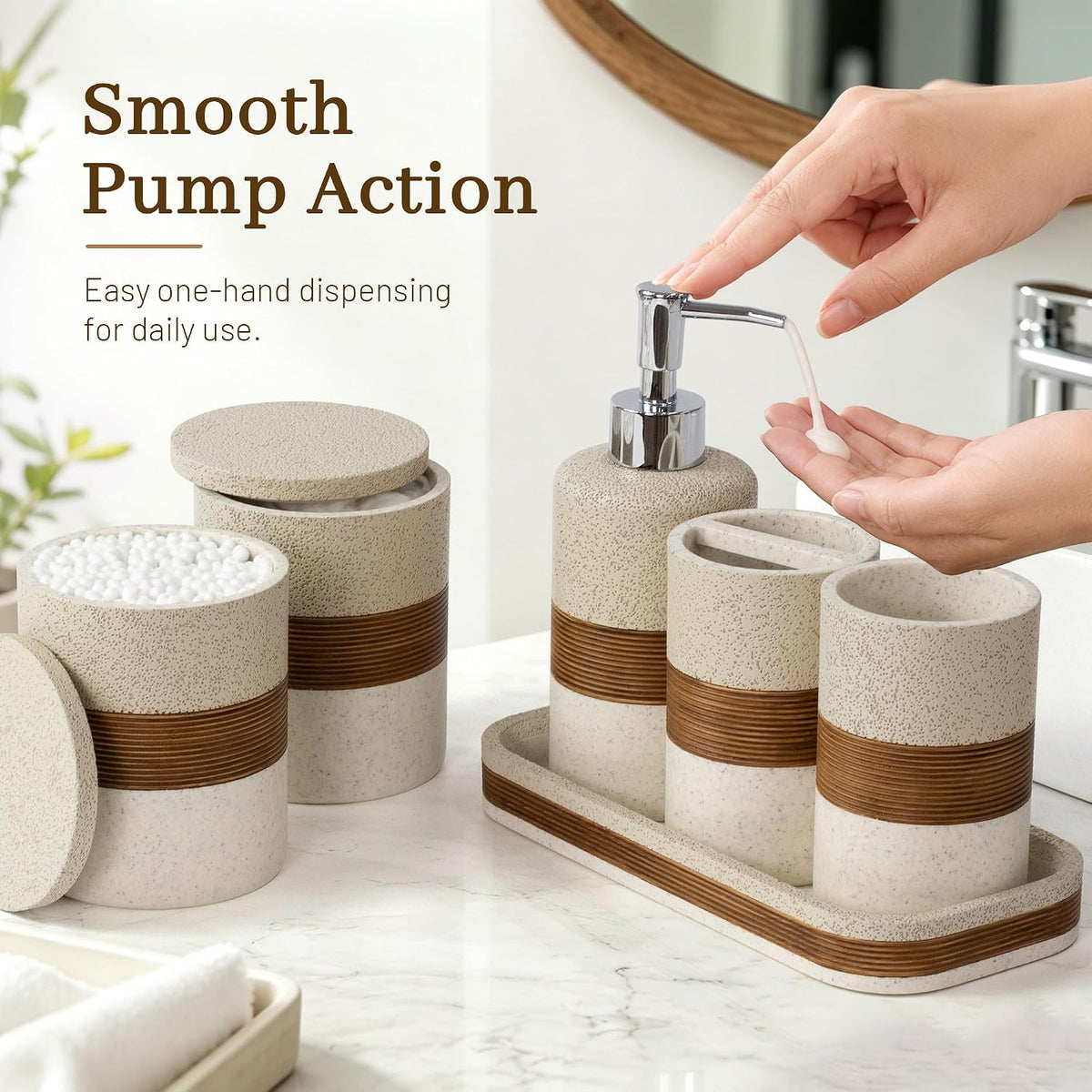 YMXYJM 6-Piece Resin Bathroom Accessories Set, Beige