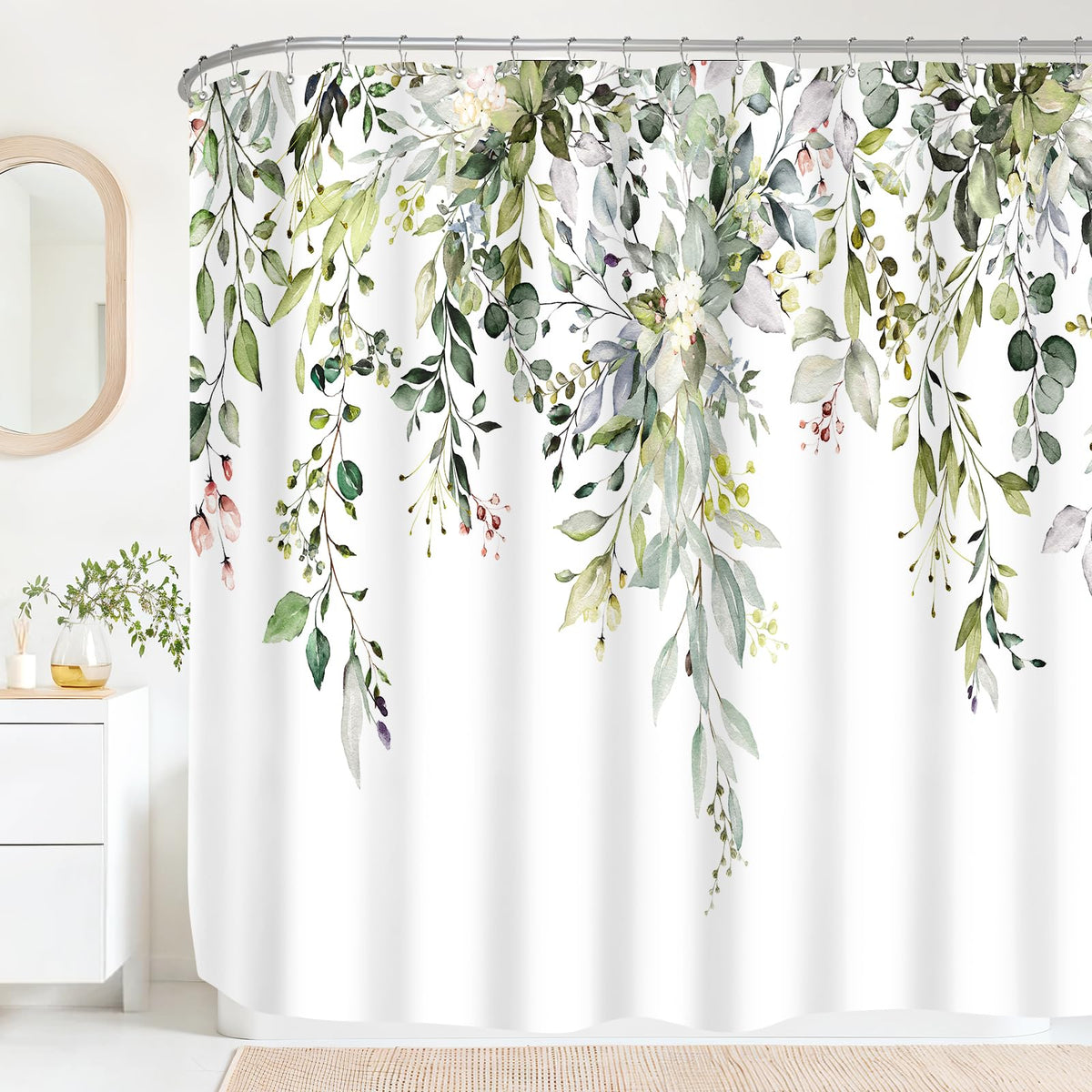 Sage Green Eucalyptus Fabric Shower Curtain for Bathroom, 72x72