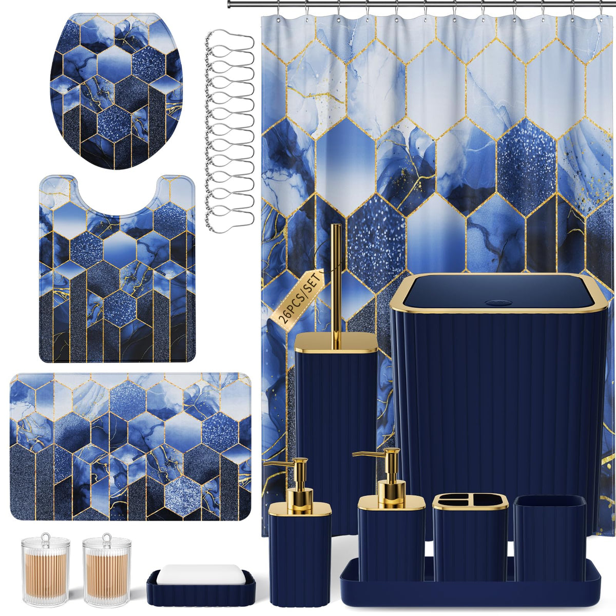 XLHOMO Bathroom Set - 26PC Bathroom Set with Shower Curtain and Rugs, Black