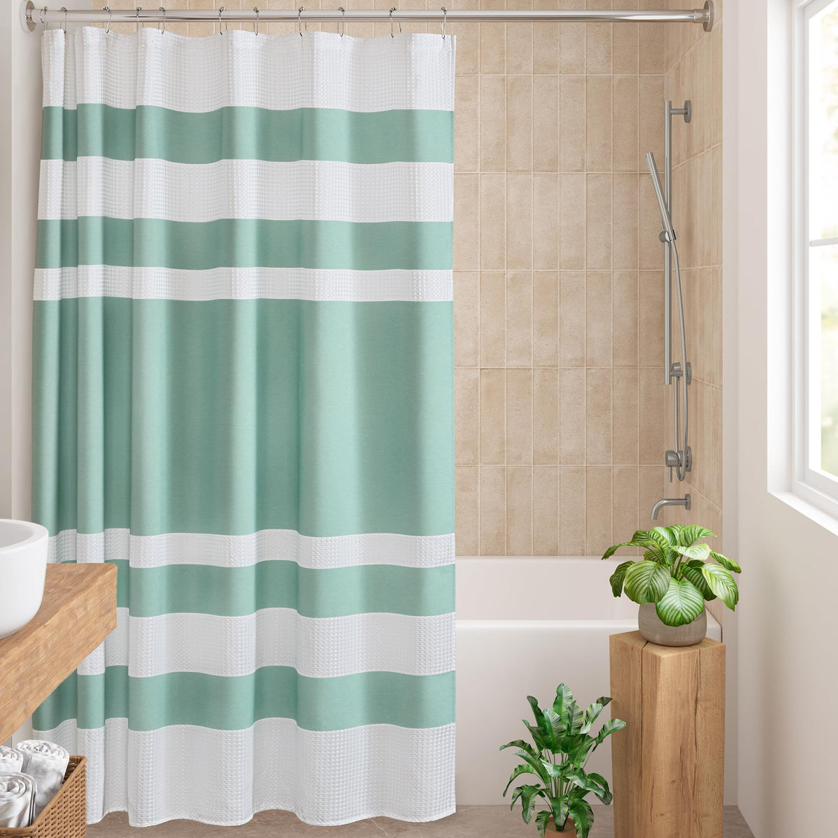 Madison Park Spa Waffle Shower Curtain for Bathroom, 72 x 72, Grey
