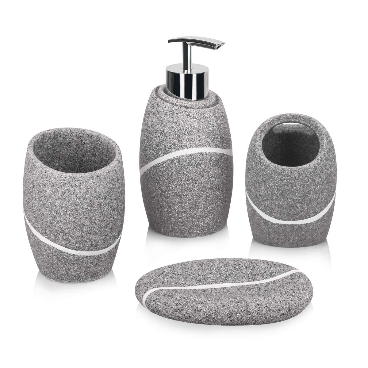 L'ARL GMVOI Bathroom Accessories Set,4 Pieces Marble Bathroom Vanity Countertop Accessory Set with Bathroom Toothbrush Holder Set,Soap Dispenser,Tumbler,Soap Dish for Bathroom Home Decor