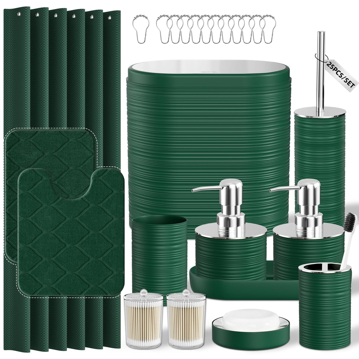 Bathroom Set, 10PC Bathroom Accessory Set, Black Bathroom Accessories, Black and Gold Bathroom Set with Trash Can, Soap Dispensers