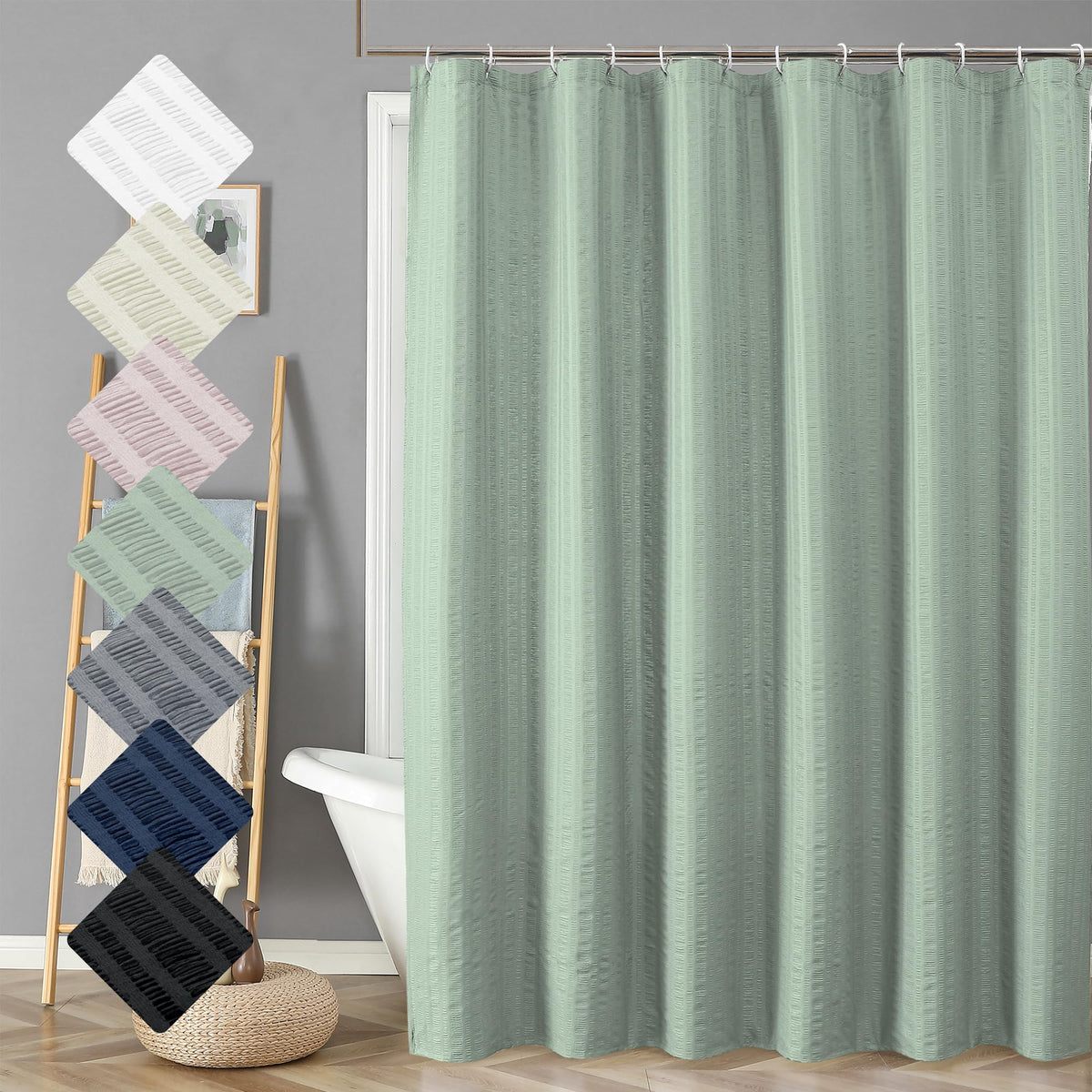 Aiyufeng Light Blue Shower Curtain for Bathroom, Embossed Textured Fabric Shower Curtain for Bathroom - Soft Cloth & Hotel Spa, Machine Washable, 72X72, Glacier Blue