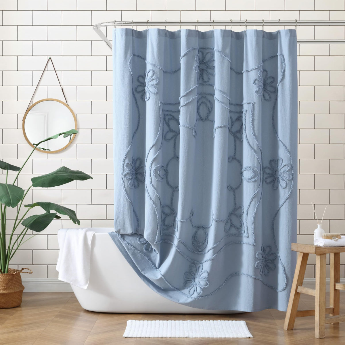 Peri Home Block Print Gauze Shower Curtain 72 x 72 inches Multi 1-Piece