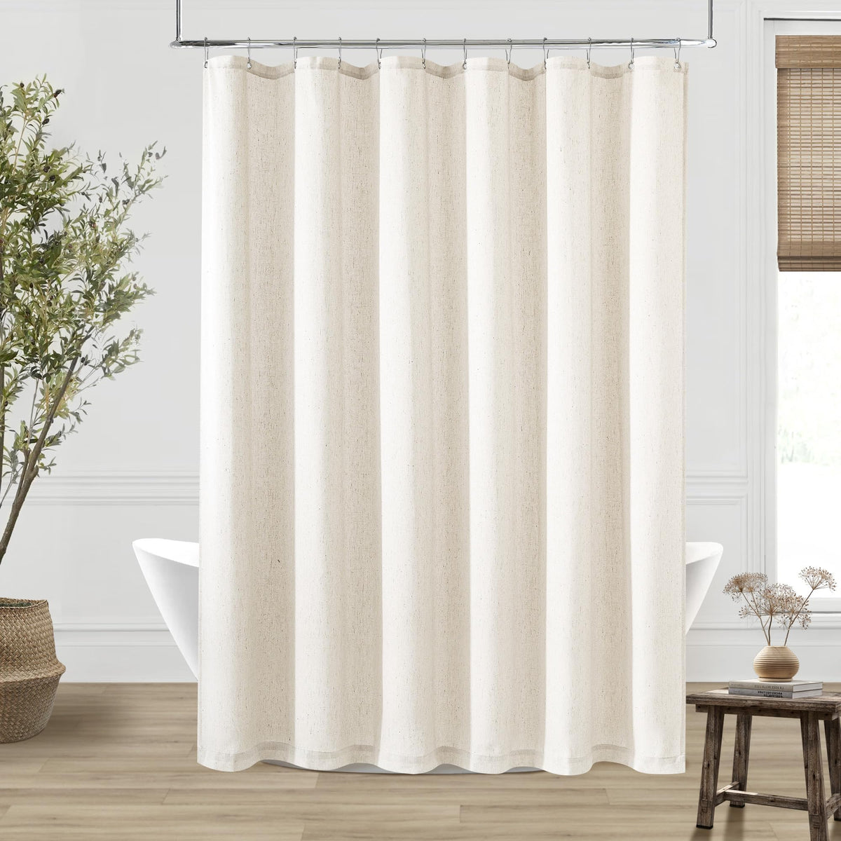 Cream Linen Shower Curtain for Bathroom Water Repellent 72x78 Inch