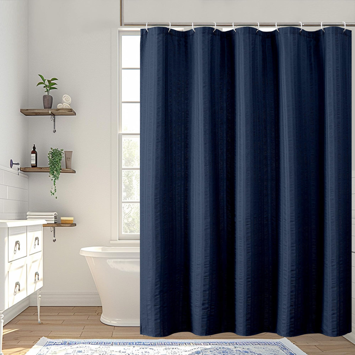 Aiyufeng Light Blue Shower Curtain for Bathroom, Embossed Textured Fabric Shower Curtain for Bathroom - Soft Cloth & Hotel Spa, Machine Washable, 72X72, Glacier Blue