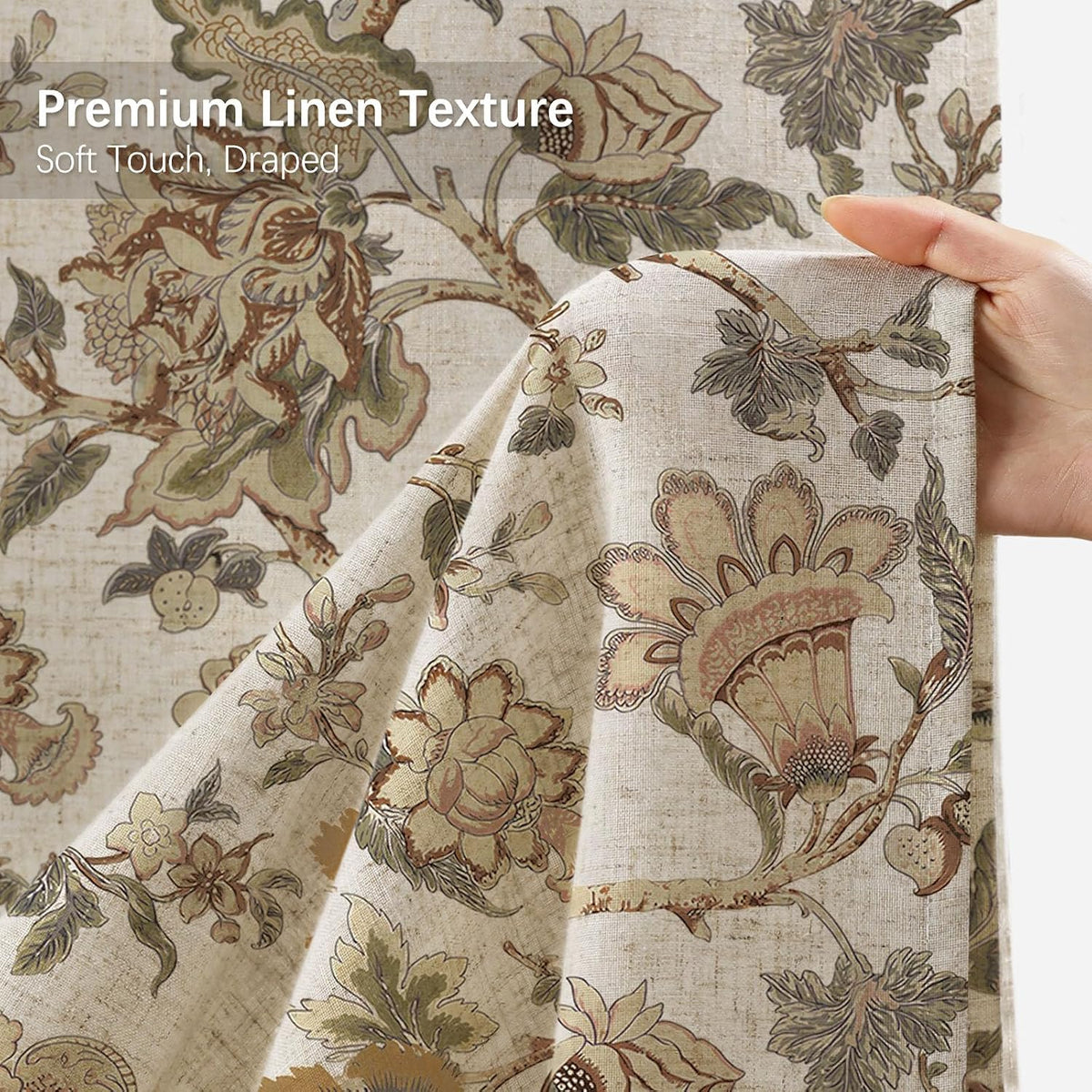 Brown Vintage Floral Shower Curtain for Bathroom,72W*72H Inch