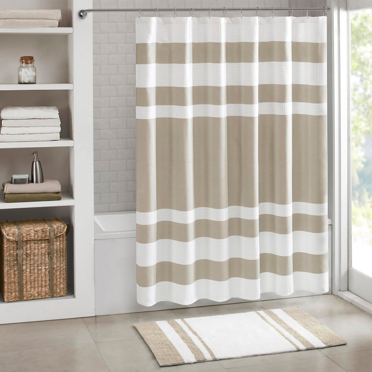 Madison Park Spa Waffle Shower Curtain for Bathroom, 72 x 72, Grey