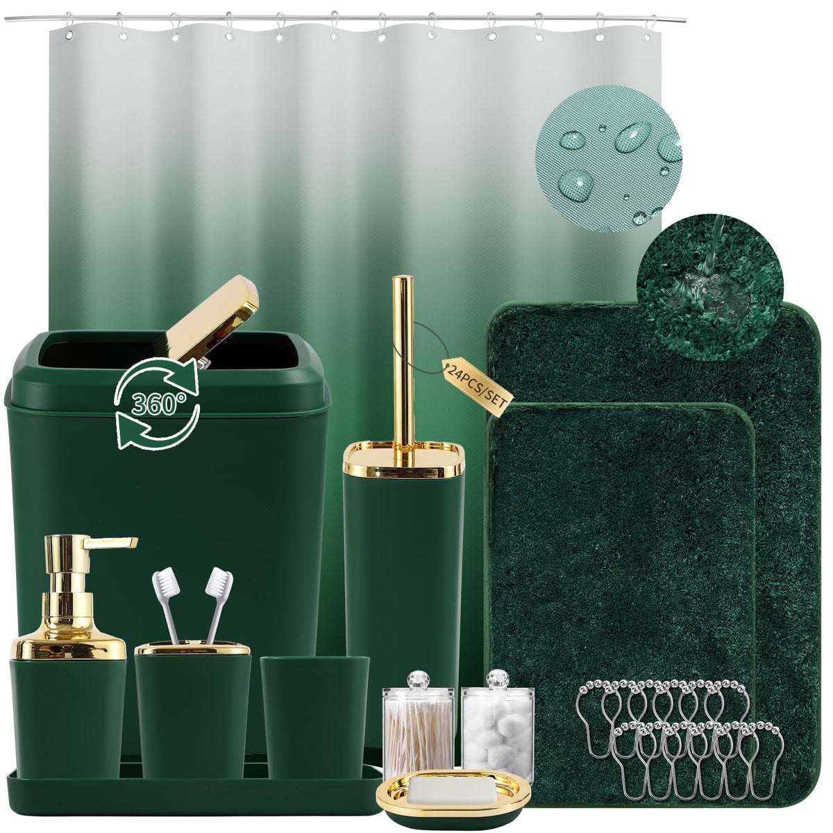 XLHOMO Sage Green Bathroom Set, Bathroom Sets with Shower Curtain and Rugs