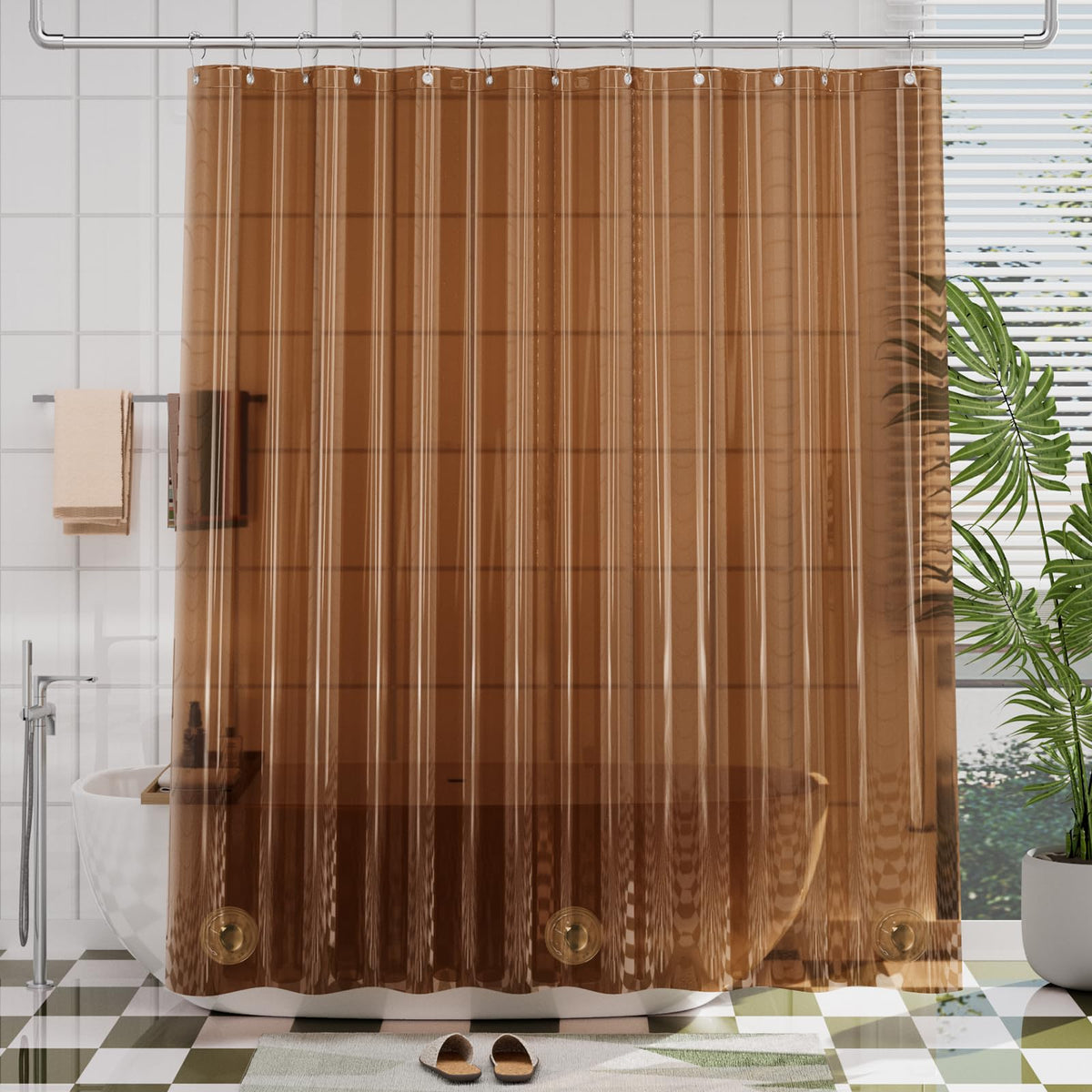 AmazerBath Plastic Shower Curtain Clear 72x74 Inches, Clear Shower Curtain Heavy Duty 8G Premium PEVA, Weighted Shower Curtains for Bathroom Accessories with 3 Big Stones and 12 Rustproof Grommets