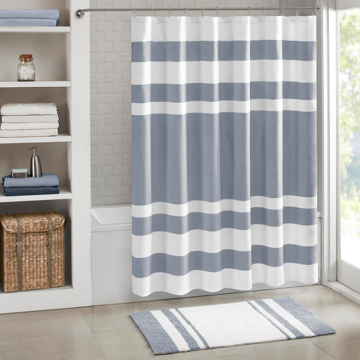 Madison Park Spa Waffle Shower Curtain for Bathroom, 72 x 72, Grey