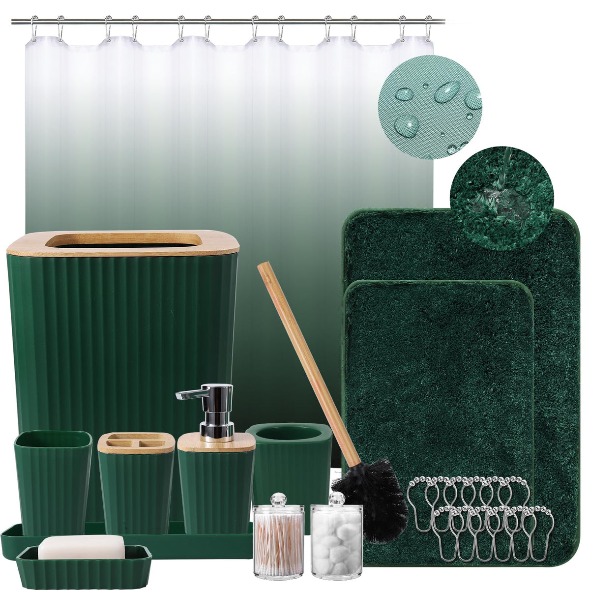 XLHOMO Sage Green Bathroom Set, Bathroom Sets with Shower Curtain and Rugs