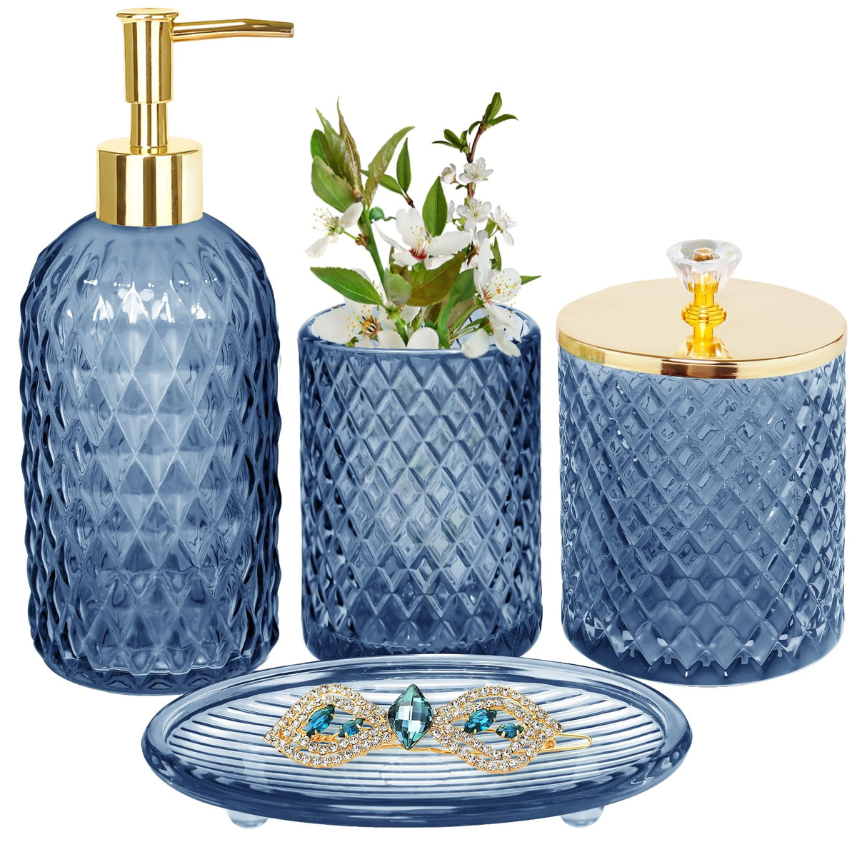 Haturi Glass Bathroom Accessories Set, Sage Green Bathroom Set, 4 Pcs