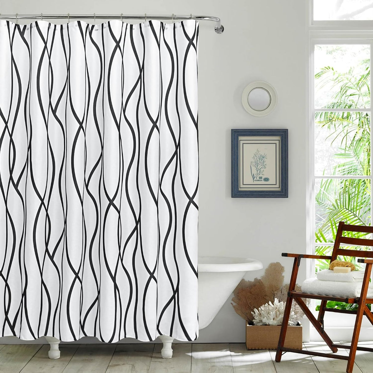 Fabric Modern Shower Curtain-Black and White Shower Curtains for Bathroom