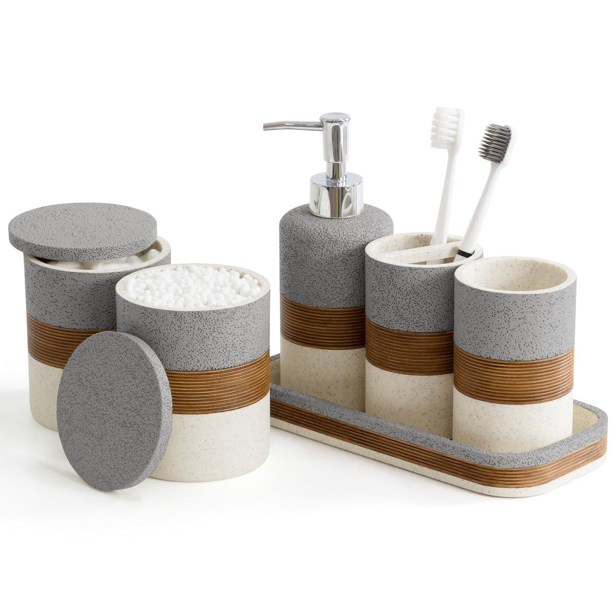 YMXYJM 6-Piece Resin Bathroom Accessories Set, Beige