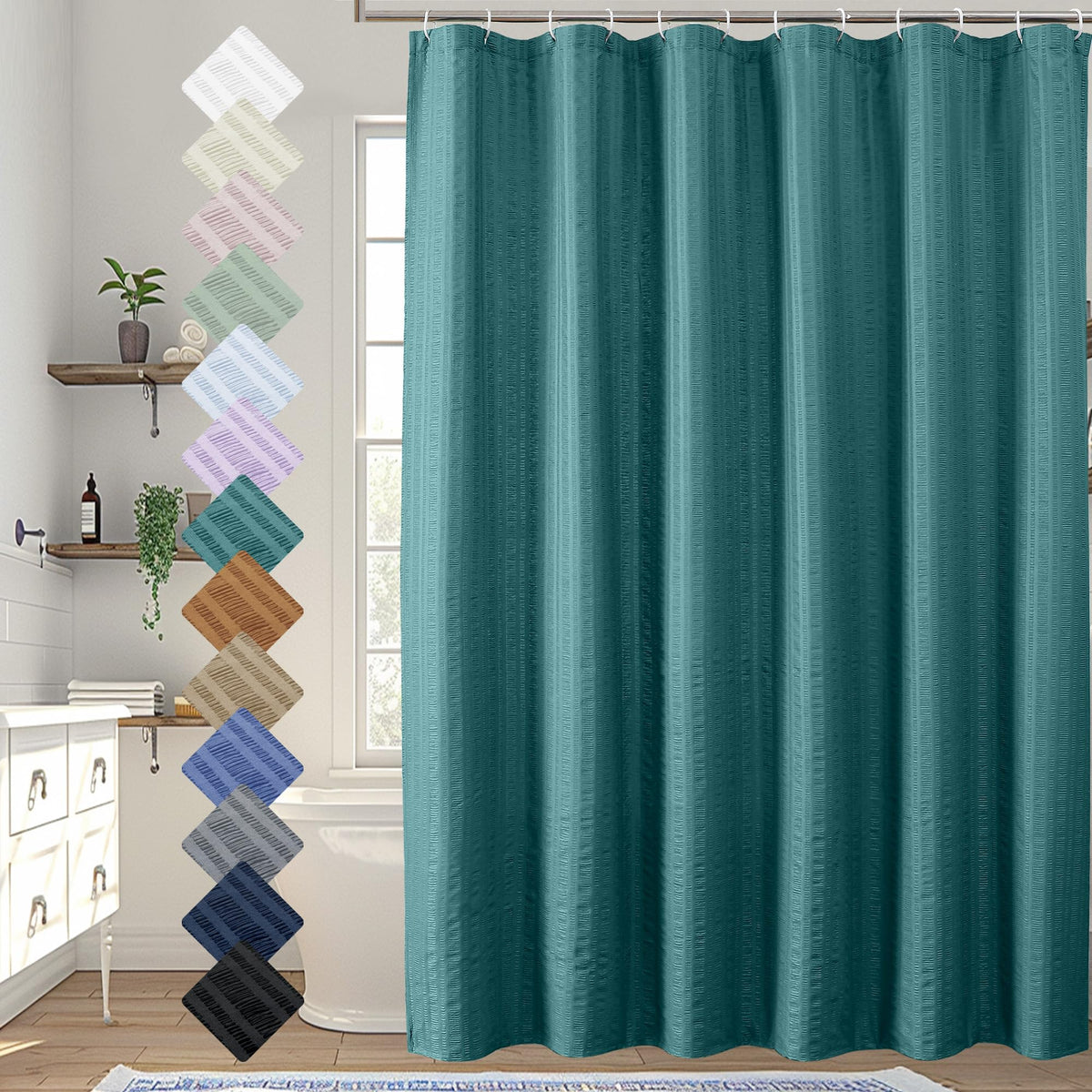 Aiyufeng Light Blue Shower Curtain for Bathroom, Embossed Textured Fabric Shower Curtain for Bathroom - Soft Cloth & Hotel Spa, Machine Washable, 72X72, Glacier Blue