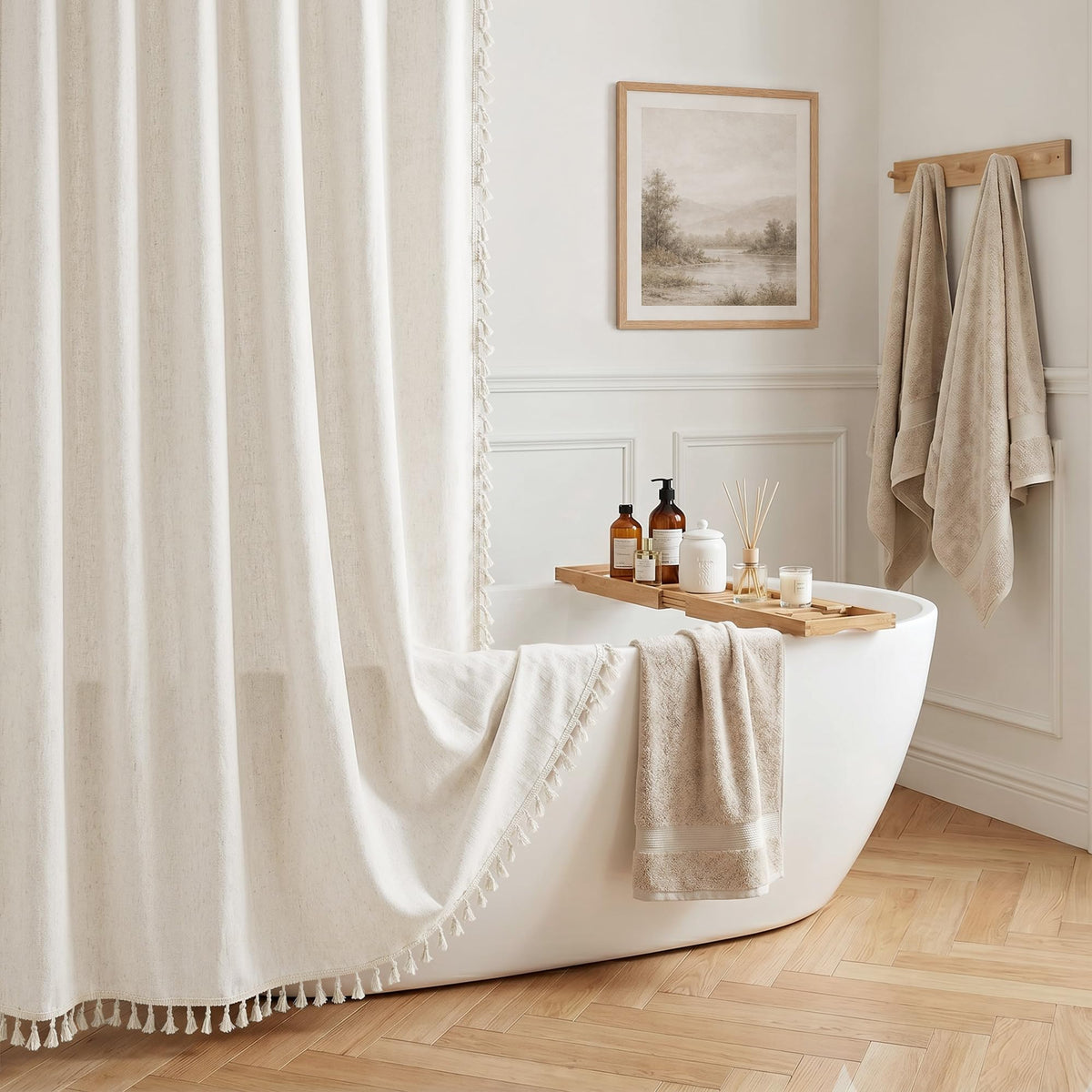 Cream Linen Shower Curtain for Bathroom Water Repellent 72x78 Inch