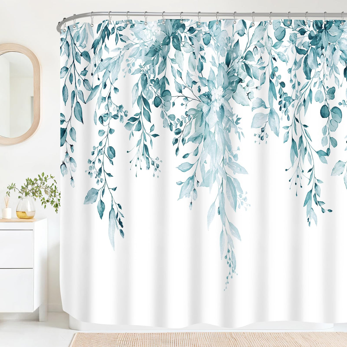 Sage Green Eucalyptus Fabric Shower Curtain for Bathroom, 72x72