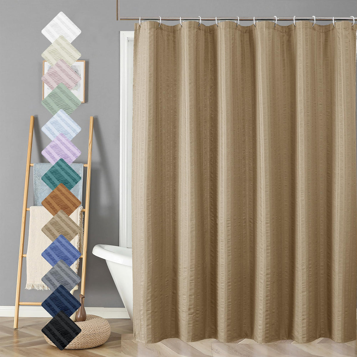 Aiyufeng Moga Sage Green Shower Curtain - 3D Embossed Textured Shower Curtains for Bathroom, Luxury Polyester Cloth Bath Curtain, 72Wx72H, Green