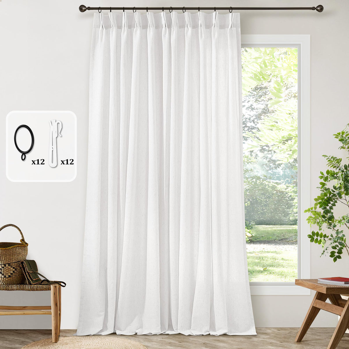 72 Inch Linen Pleated Shower Curtain Burlywood Birch Semi Sheer