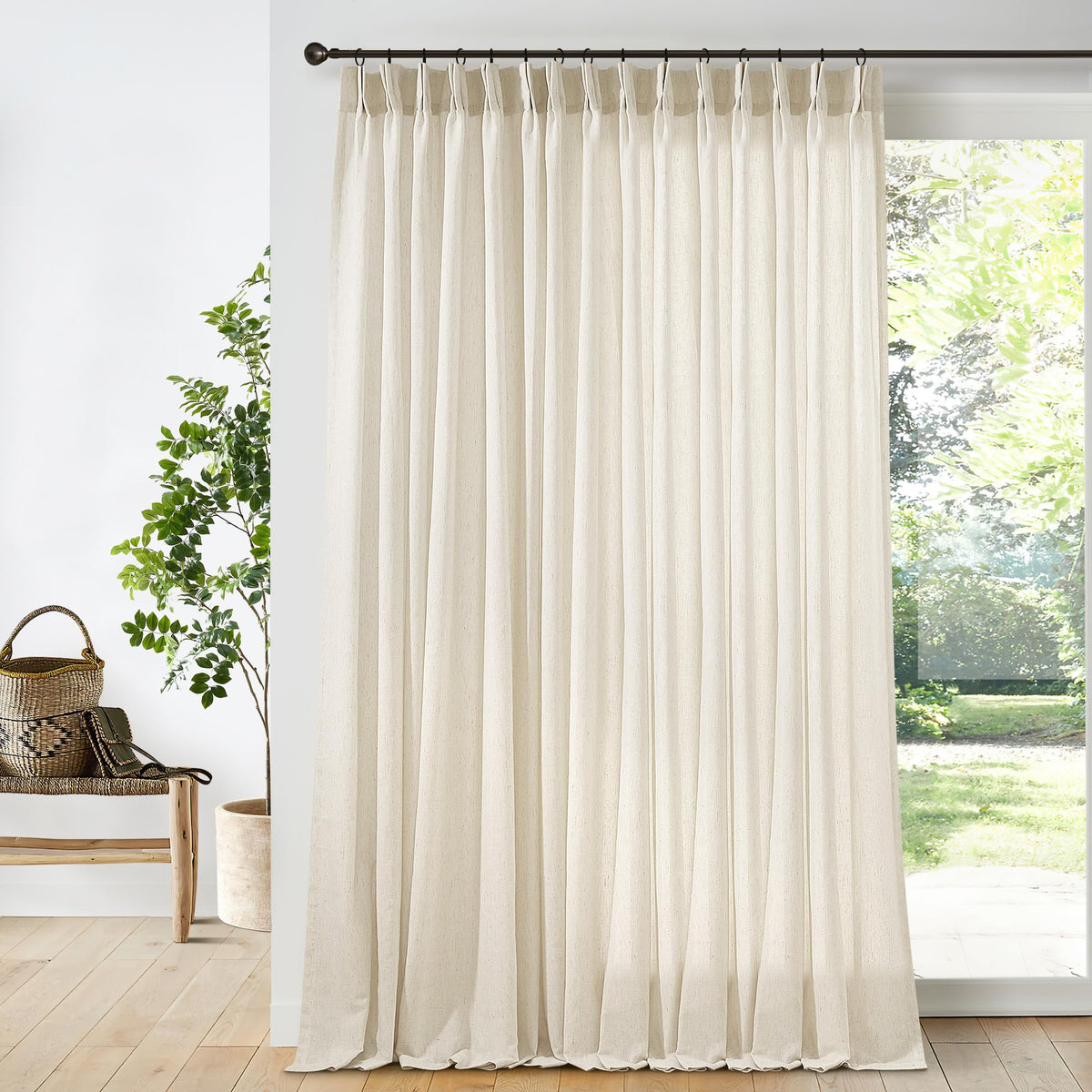 72 Inch Linen Pleated Shower Curtain Burlywood Birch Semi Sheer