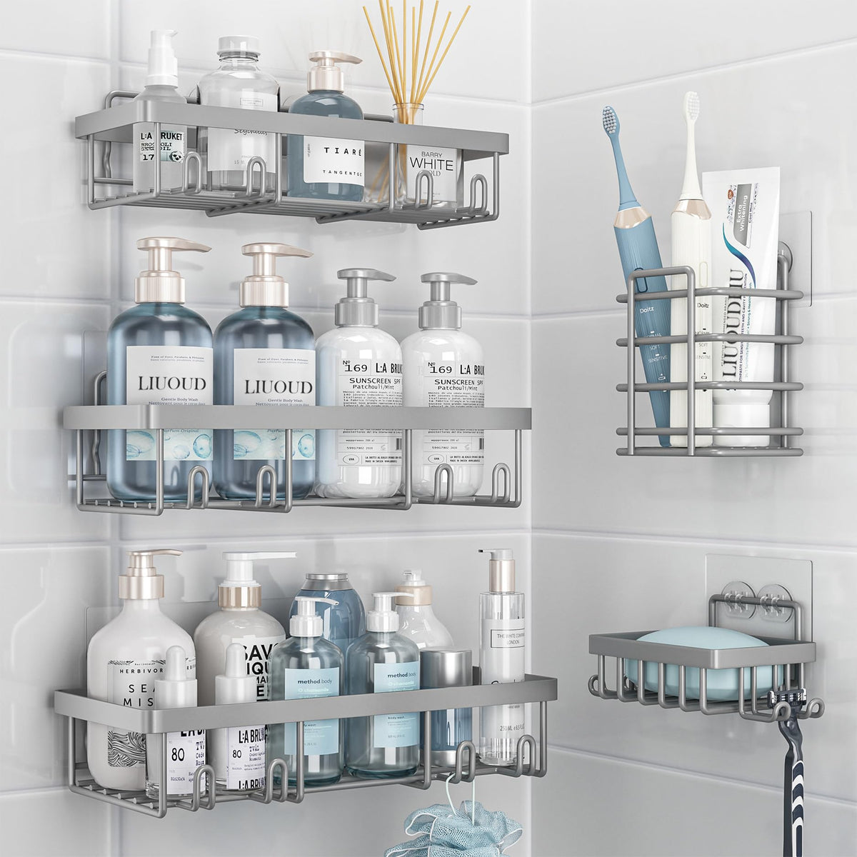 Liuoud 10 Pack Shower Caddy for Inside shower, Black Bathroom Storage Decor