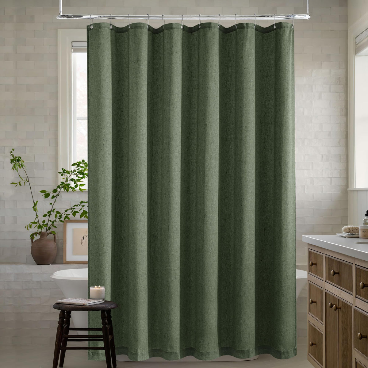 Cream Linen Shower Curtain for Bathroom Water Repellent 72x78 Inch