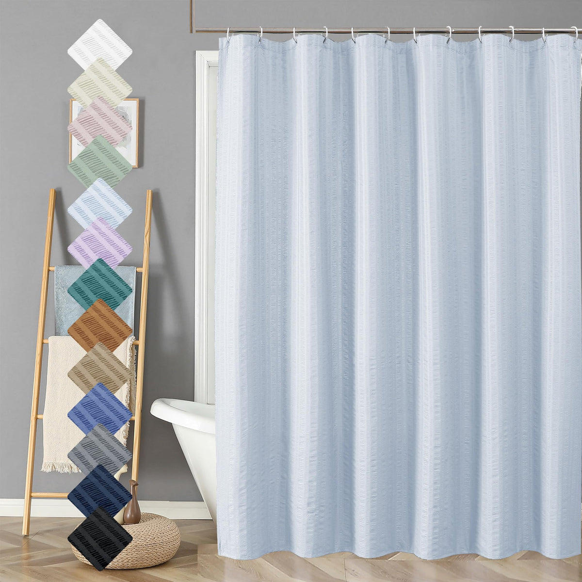 Aiyufeng Light Blue Shower Curtain for Bathroom, Embossed Textured Fabric Shower Curtain for Bathroom - Soft Cloth & Hotel Spa, Machine Washable, 72X72, Glacier Blue