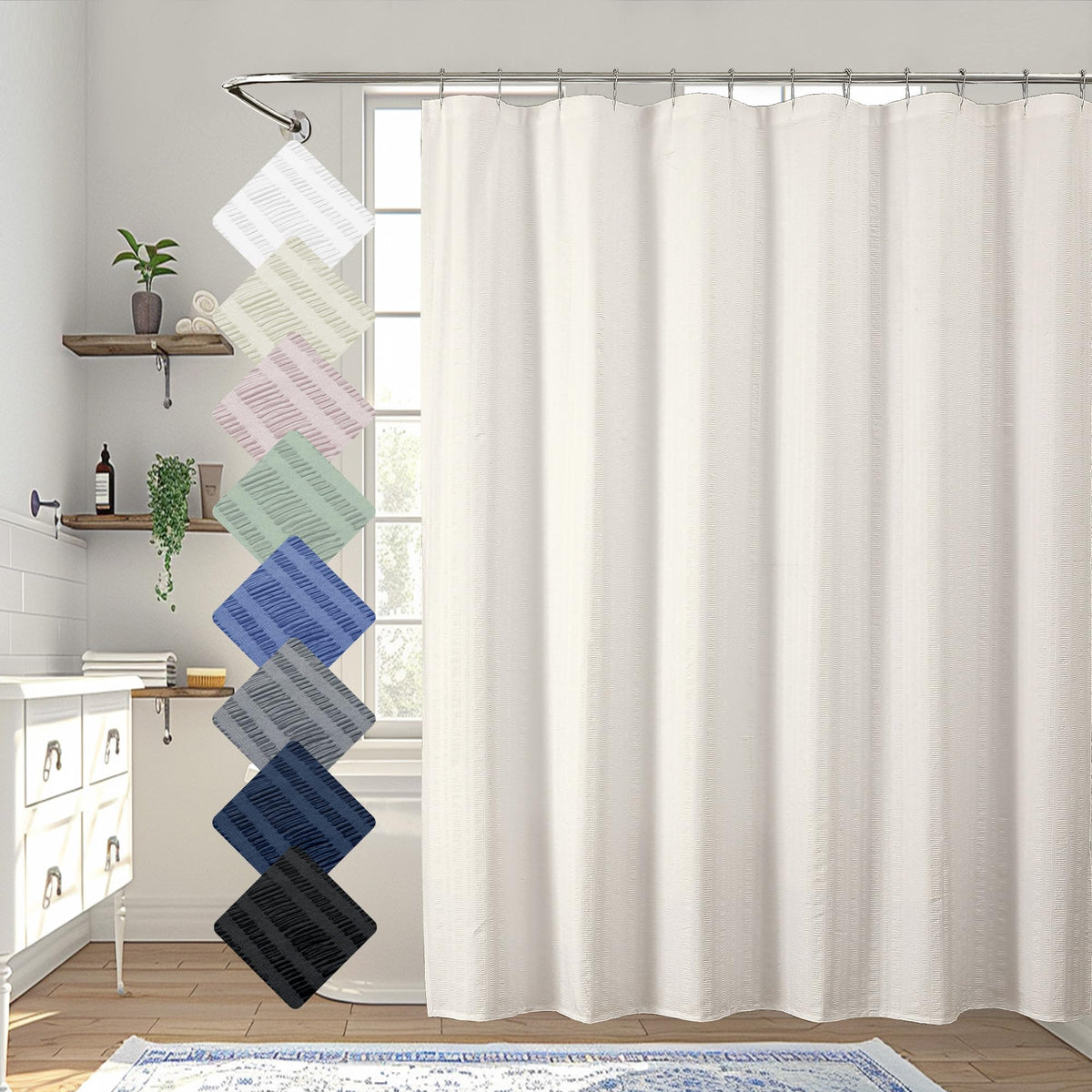 Aiyufeng Light Blue Shower Curtain for Bathroom, Embossed Textured Fabric Shower Curtain for Bathroom - Soft Cloth & Hotel Spa, Machine Washable, 72X72, Glacier Blue