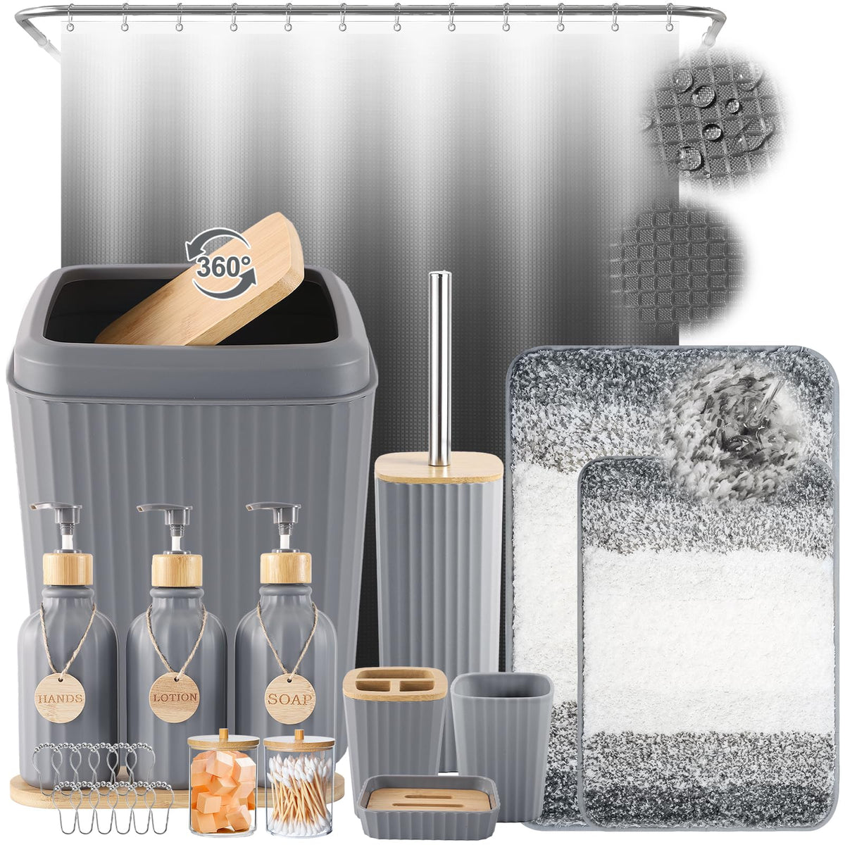 XLHOMO Black Bathroom Accessories Set 17PCS Bathroom Set with 3PCS Soap Dispenser Bathroom Accessory Set Black Trash Can for Bathroom Decor