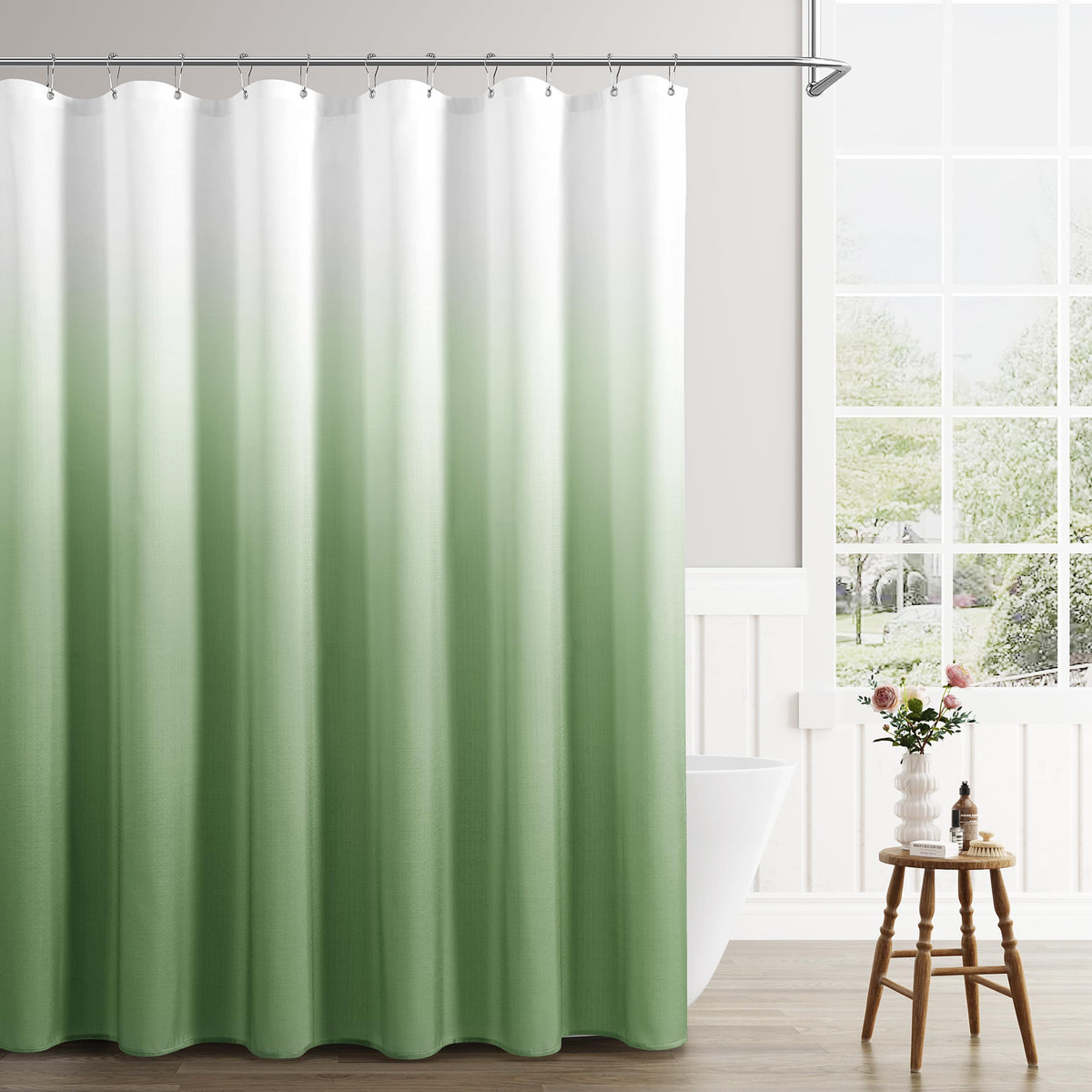 Grey and White Ombre Shower Curtain for Bathroom Luxury Hotel Spa, Machine Washable, Morden Decorative Bath Curtain, Gray Linen Textured Shower Curtains