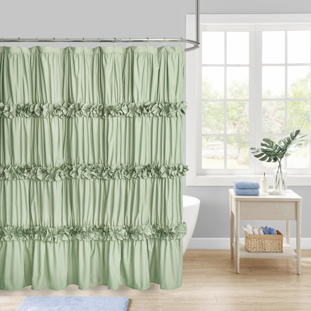 Homechoice Decor Camel Ruffle Shower Curtain 72" W x 72" H