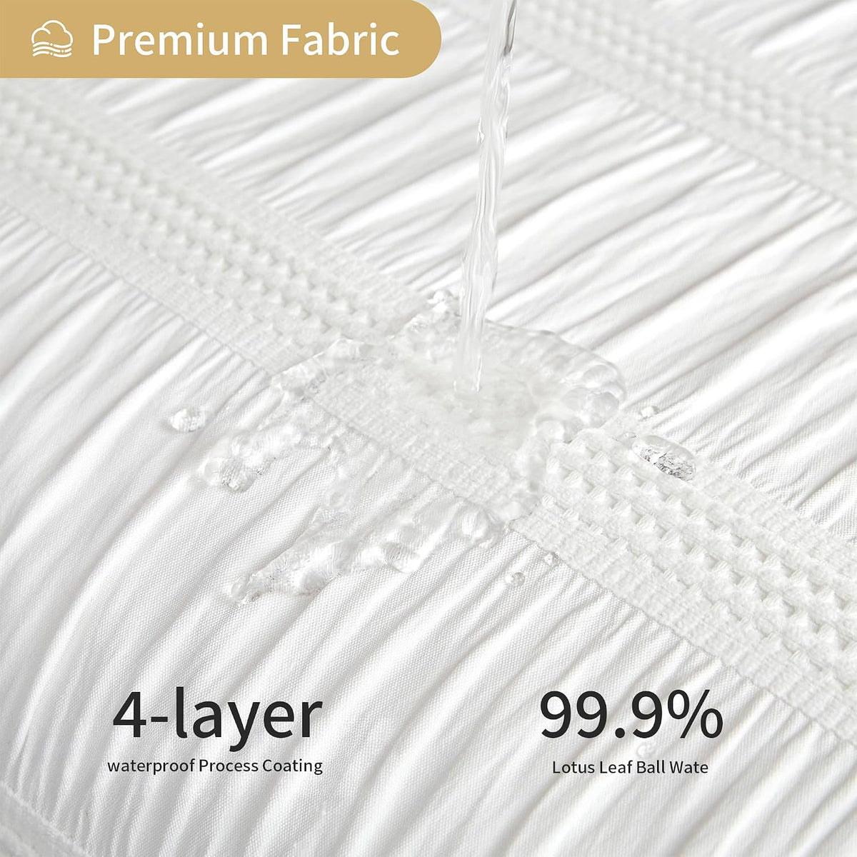 Extra Long White Shower Curtain Farmhouse,72 x 96 Cotton Blend Waffle Tufted Striped Chic Textured Fabric Shower Curtain for Bathroom, Hotel, Washable