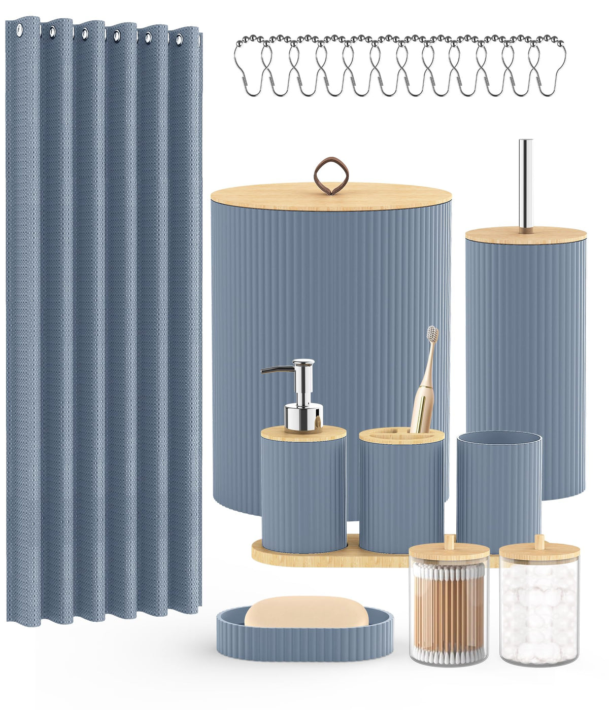 22Pcs Matte Black Bathroom Accessories Set Shower Curtain Decor Kit