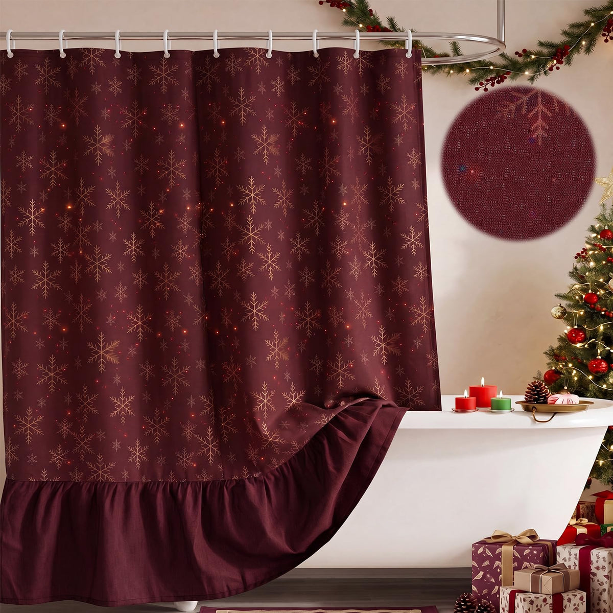 Irenare Fall Pumpkin Shower Curtain, Beige Ruffle Gingham Bathroom Decor