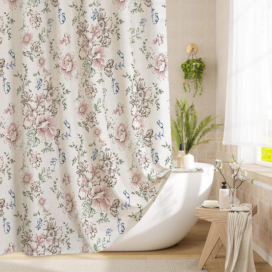 Bloom Floral Linen Shower Curtain, Cottagecore French Country, 72x72