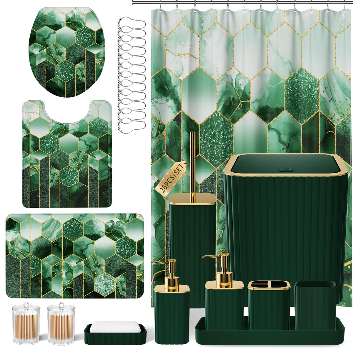 XLHOMO Bathroom Set - 26PC Bathroom Set with Shower Curtain and Rugs, Black