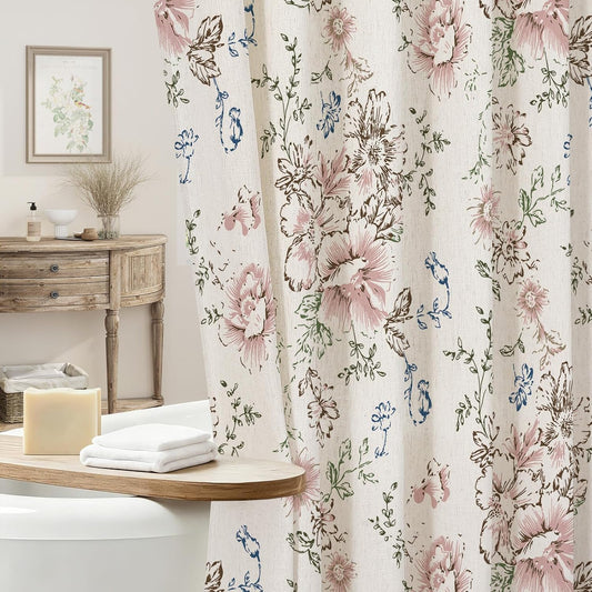 Bloom Floral Linen Shower Curtain, Cottagecore French Country, 72x72