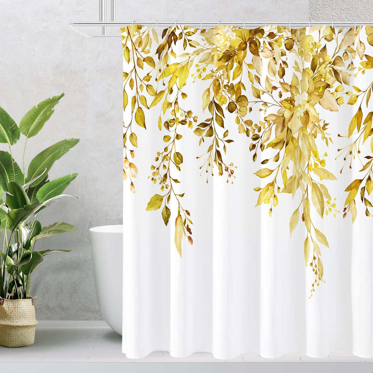 Gibelle Olive Green Eucalyptus Shower Curtain, Floral Print, 72x72