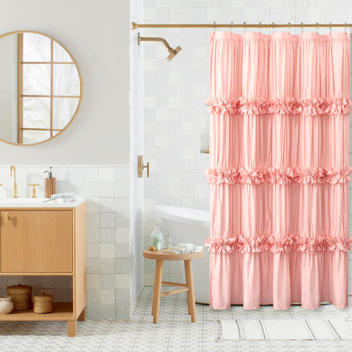 Homechoice Decor Camel Ruffle Shower Curtain 72" W x 72" H