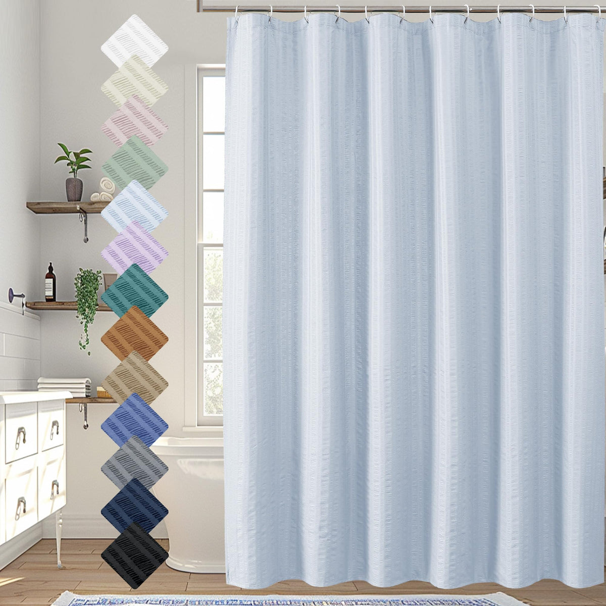 Aiyufeng Light Blue Shower Curtain for Bathroom, Embossed Textured Fabric Shower Curtain for Bathroom - Soft Cloth & Hotel Spa, Machine Washable, 72X72, Glacier Blue