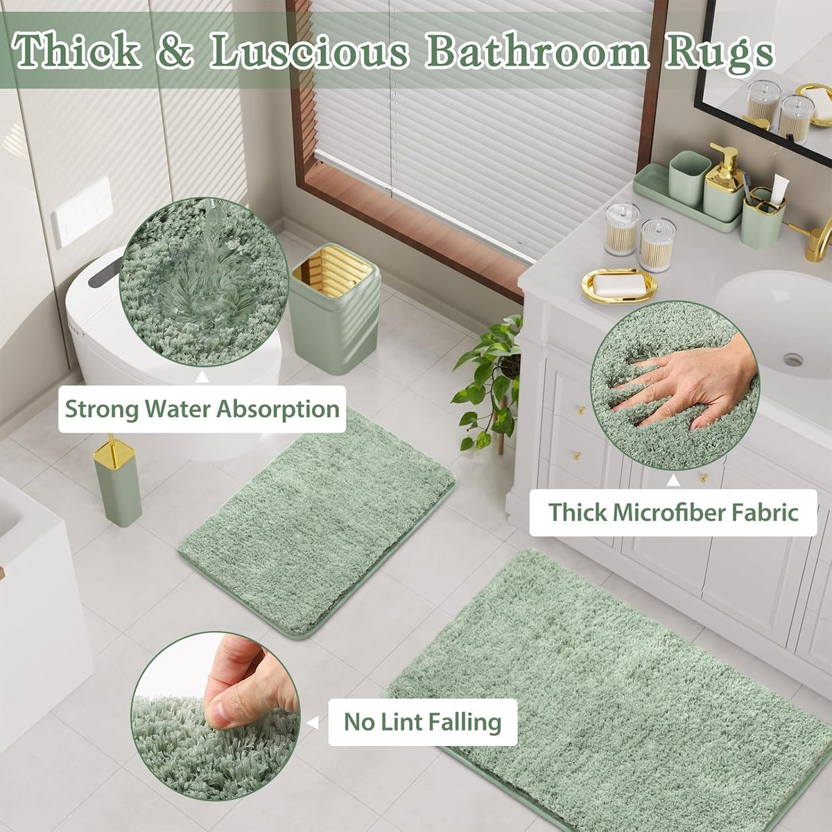 XLHOMO Sage Green Bathroom Set, Bathroom Sets with Shower Curtain and Rugs