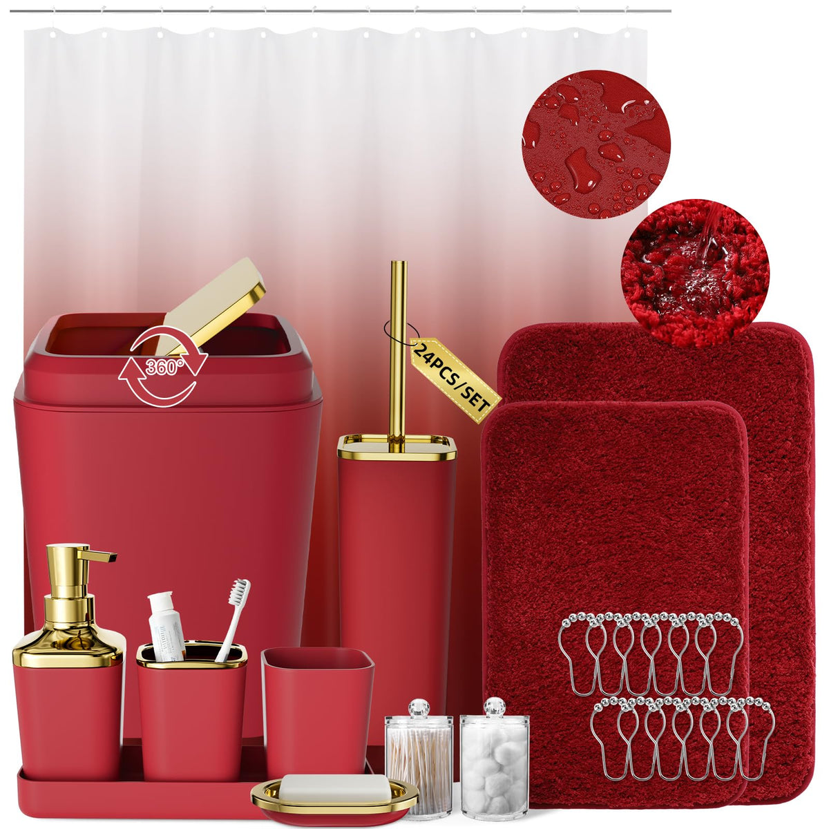 XLHOMO Sage Green Bathroom Set, Bathroom Sets with Shower Curtain and Rugs