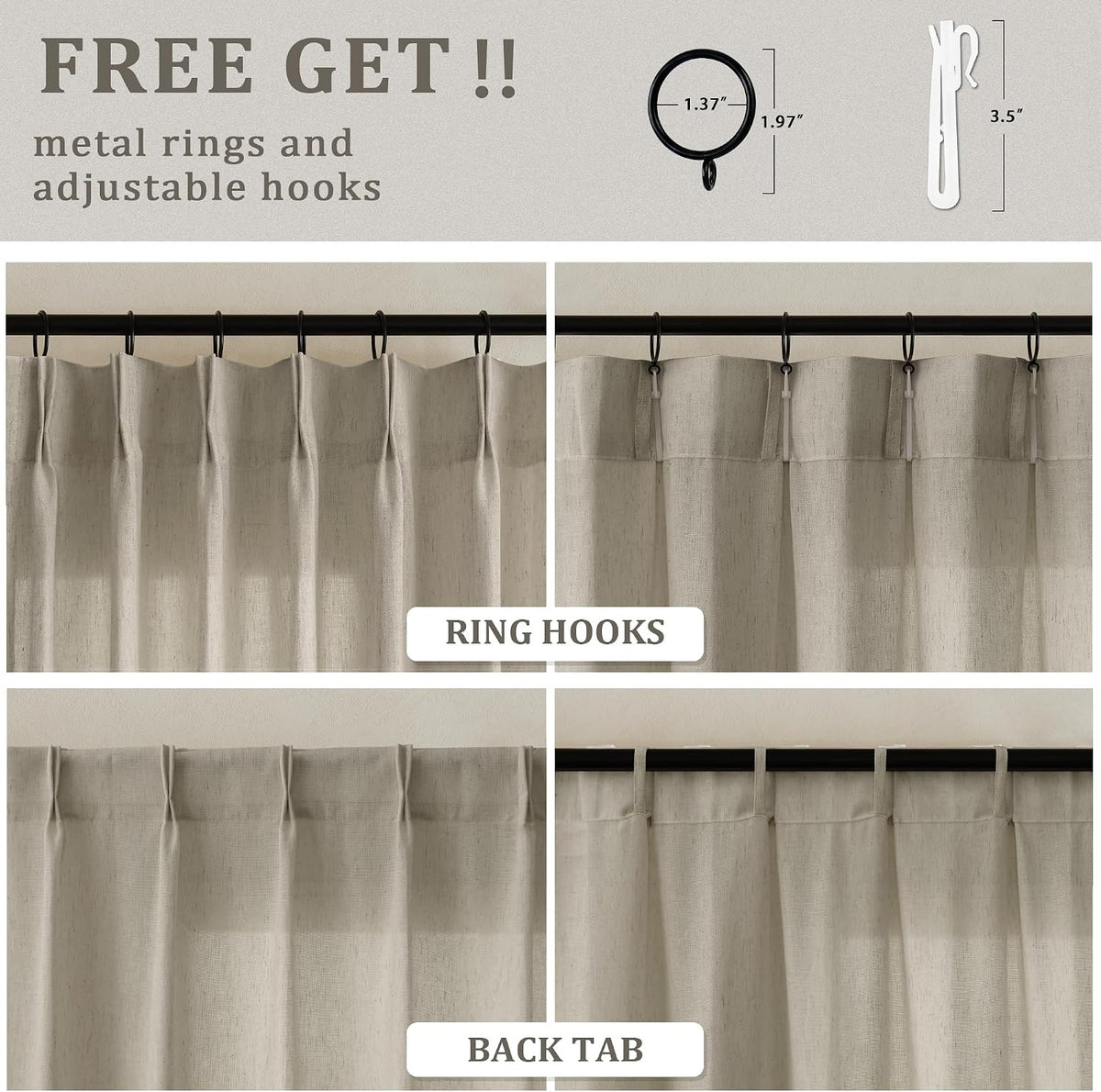 72 Inch Linen Pleated Shower Curtain Burlywood Birch Semi Sheer