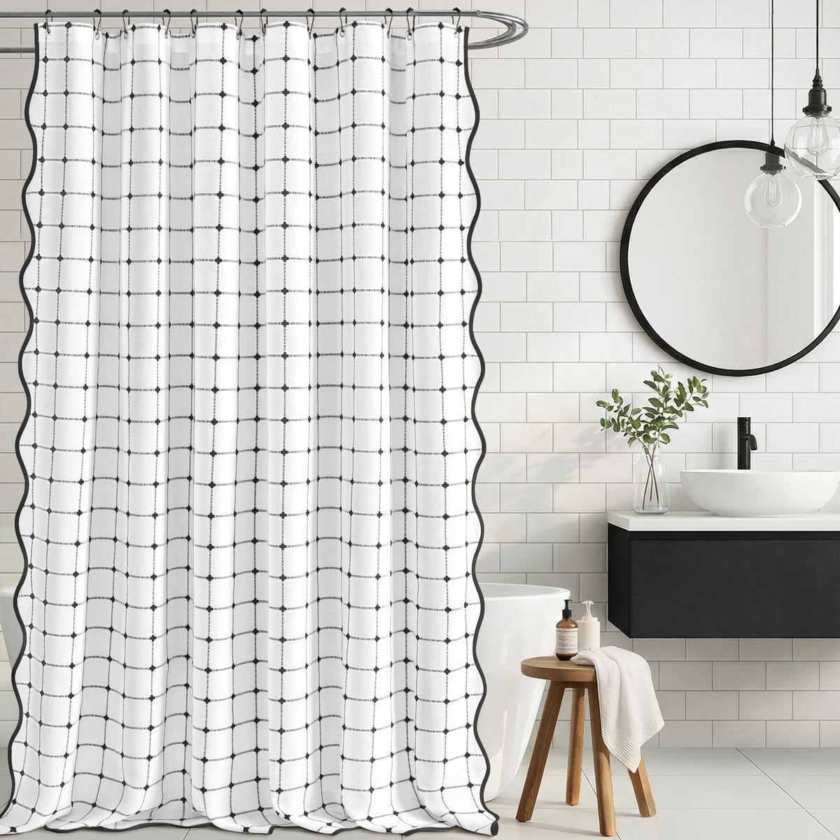 Black and White Boho Shower Curtain, 72" W X 72" L