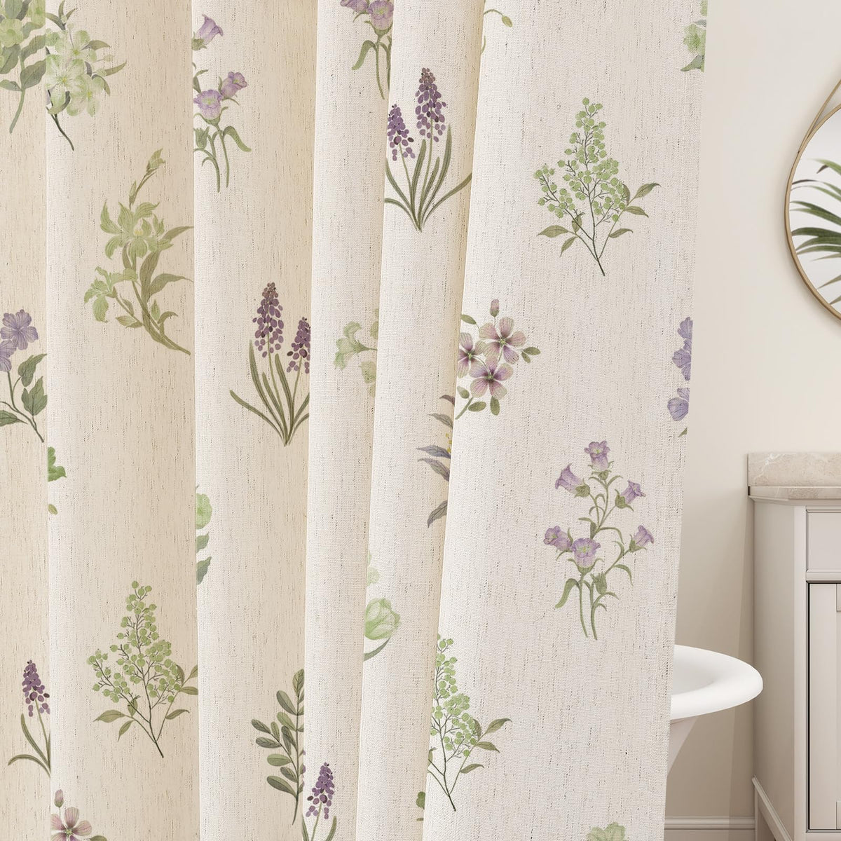 Floral Linen Shower Curtain, Spring Vintage Farmhouse Style, 72x72