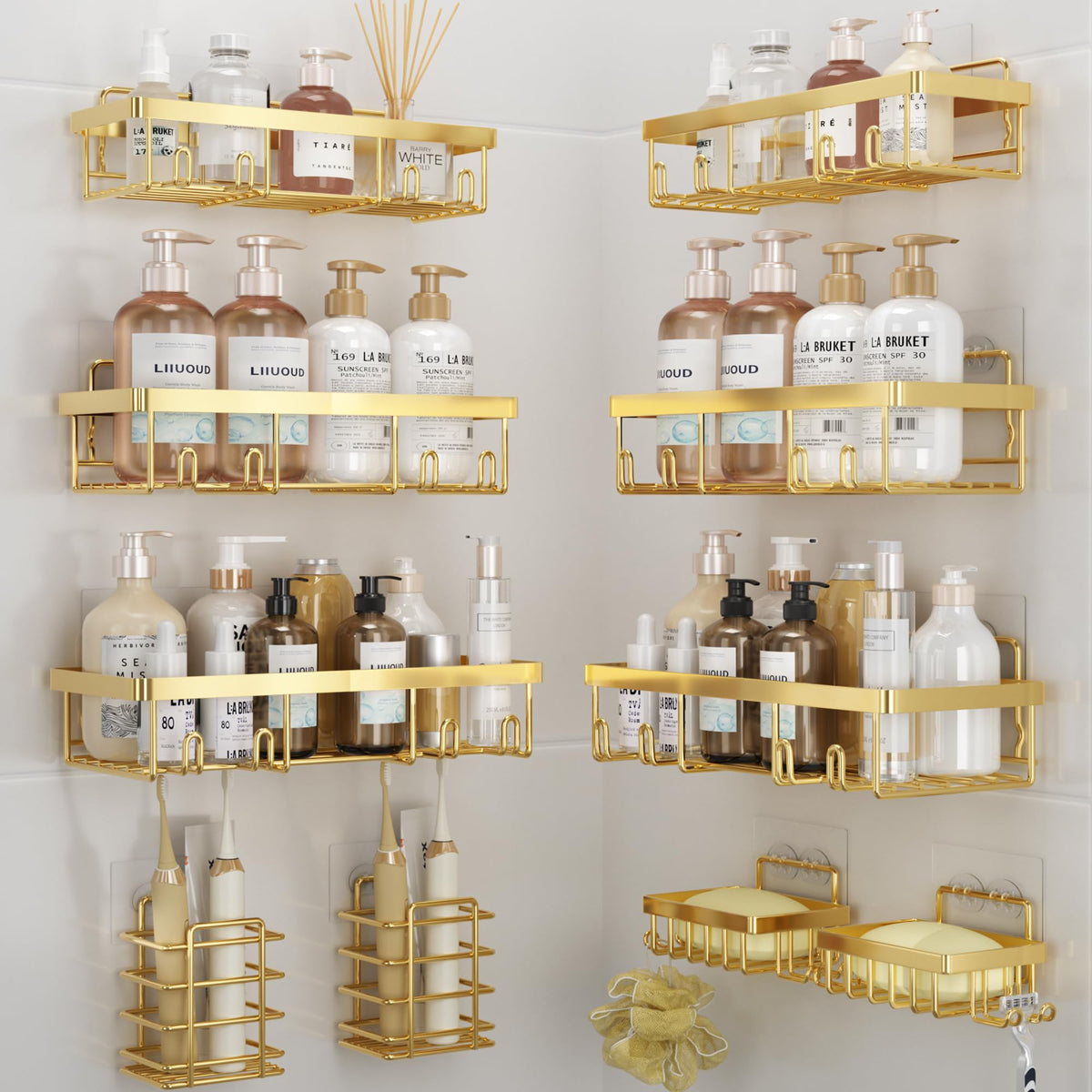 Liuoud 10 Pack Shower Caddy for Inside shower, Black Bathroom Storage Decor